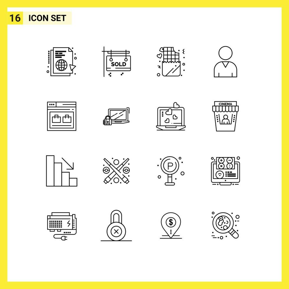 Set of 16 Vector Outlines on Grid for web internet real estate resources romance Editable Vector Design Elements