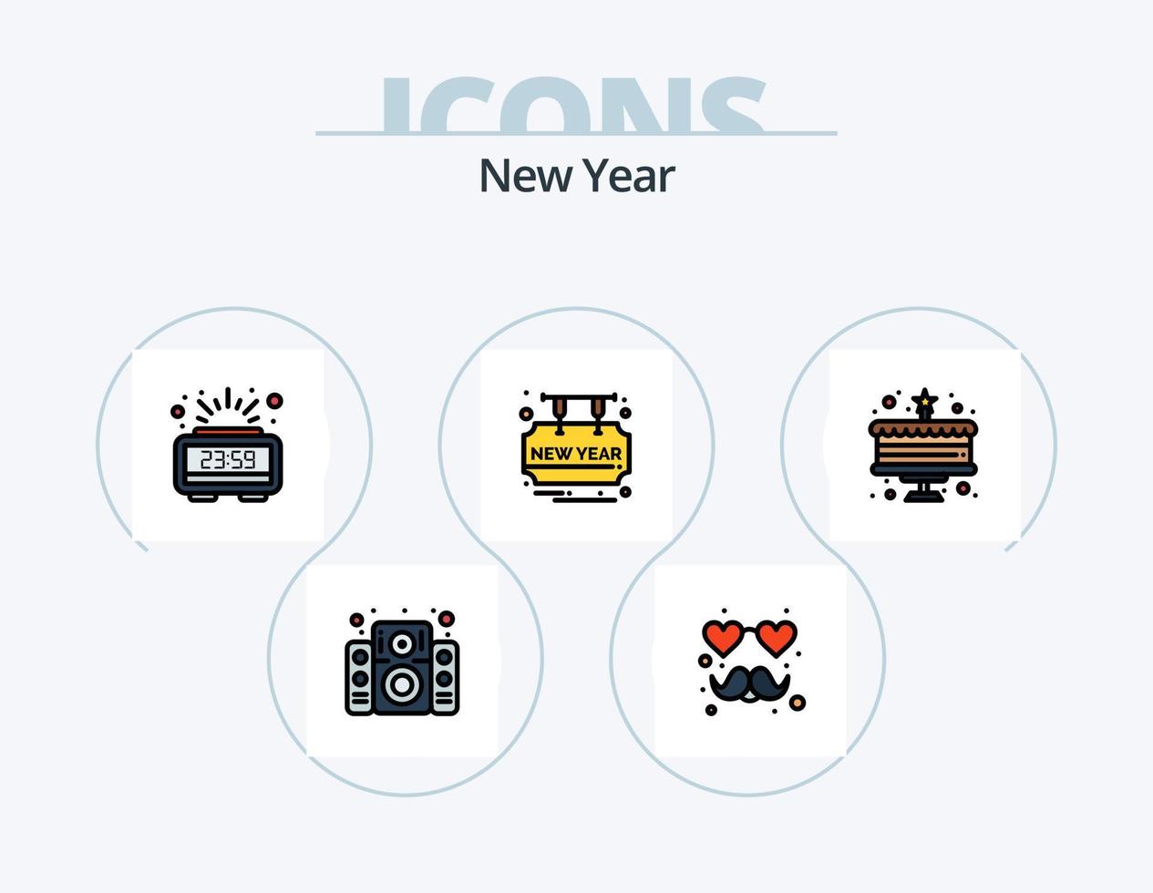 New Year Line Filled Icon Pack 5 Icon Design. party. wine glass. souvenir. wine. flag vector