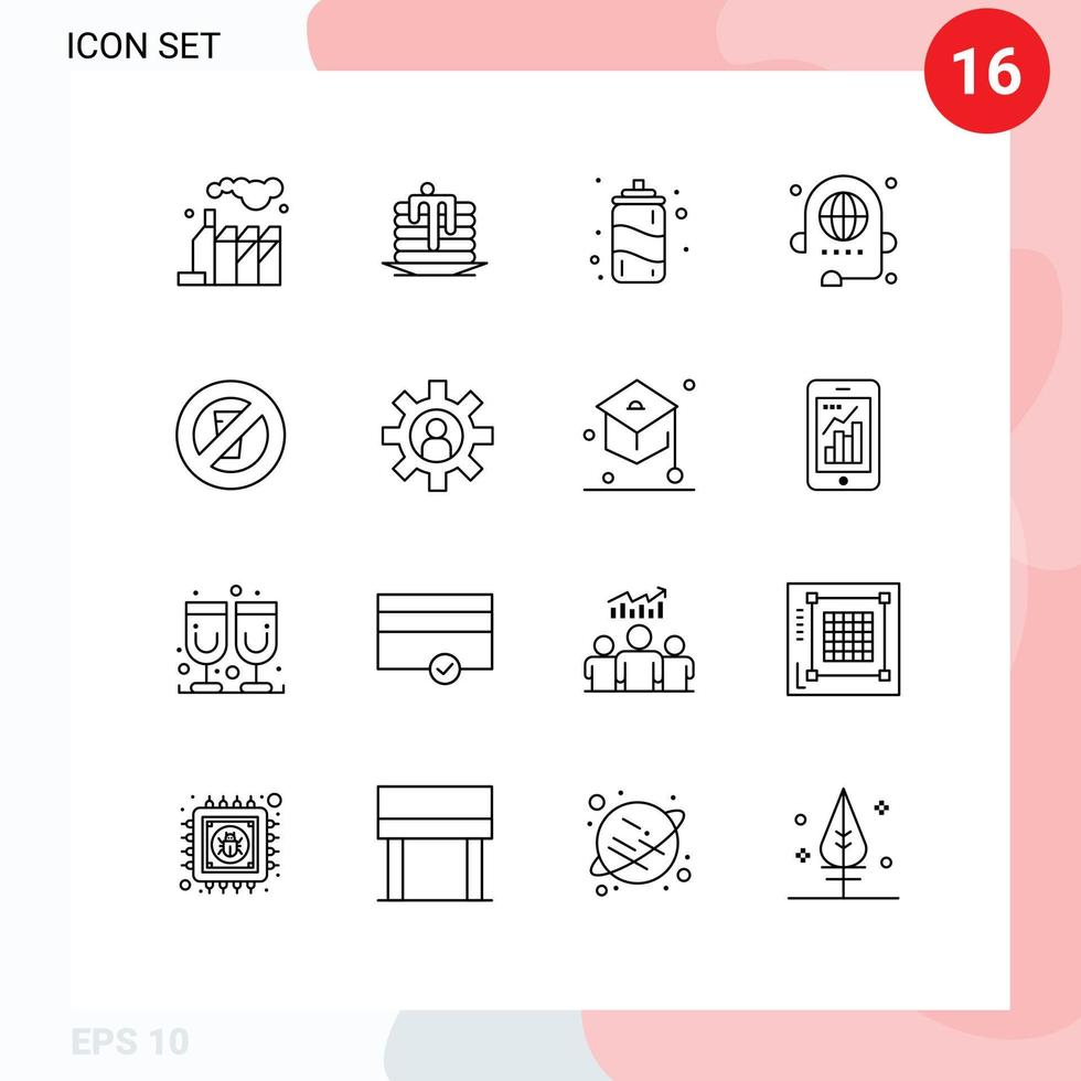 Pack of 16 Modern Outlines Signs and Symbols for Web Print Media such as no water fasting water global conference Editable Vector Design Elements