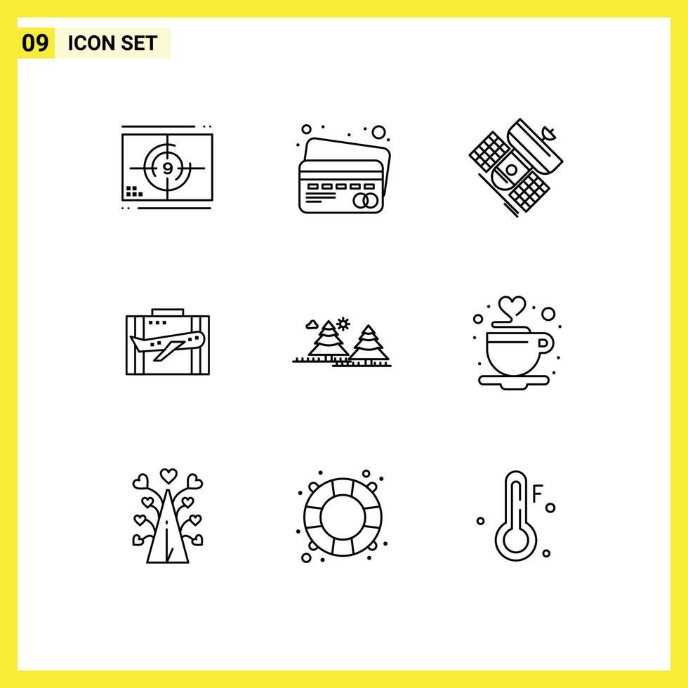 Stock Vector Icon Pack of 9 Line Signs and Symbols for luggage business broadcast baggage telecommunication Editable Vector Design Elements