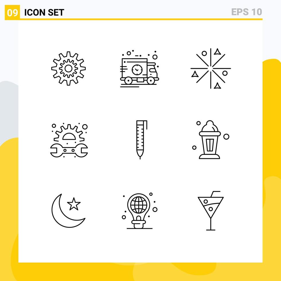 Universal Icon Symbols Group of 9 Modern Outlines of repair gear time works fire Editable Vector Design Elements