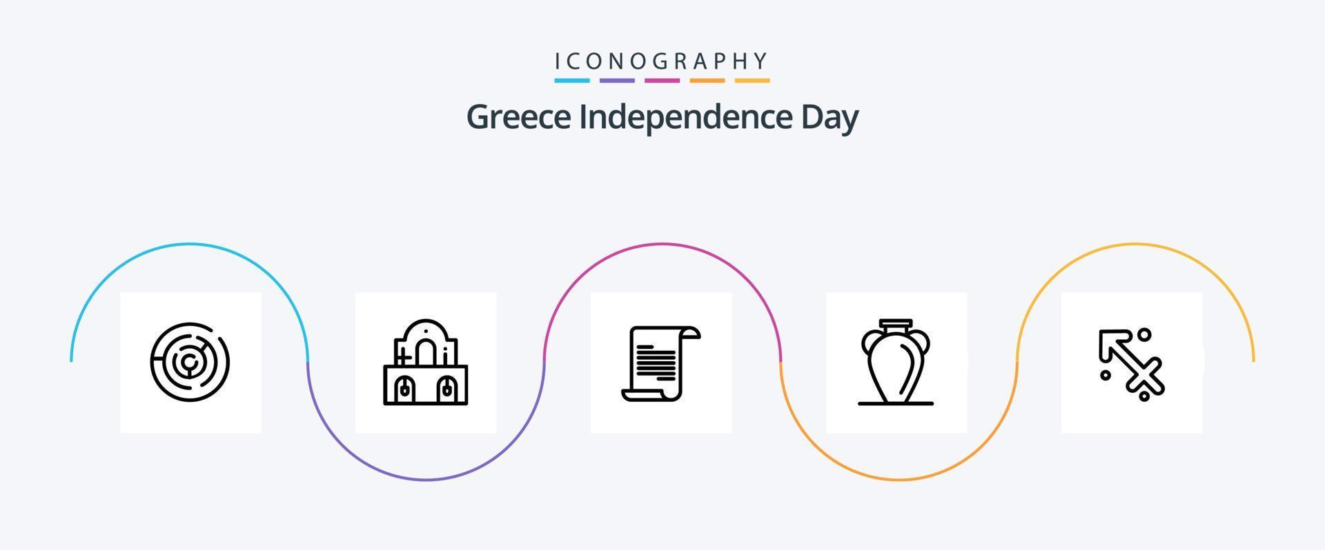 Greece Independence Day Line 5 Icon Pack Including sagittarius. vase. file. nation. greece vector