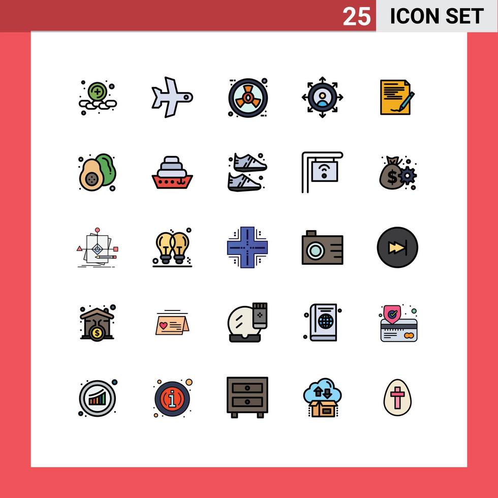 25 User Interface Filled line Flat Color Pack of modern Signs and Symbols of note paper ecology agreement growth Editable Vector Design Elements