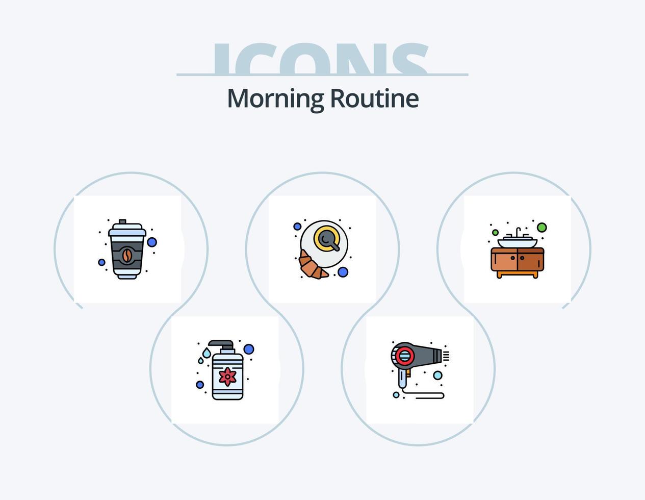 Morning Routine Line Filled Icon Pack 5 Icon Design. . reminder. hair. notification. mirror vector