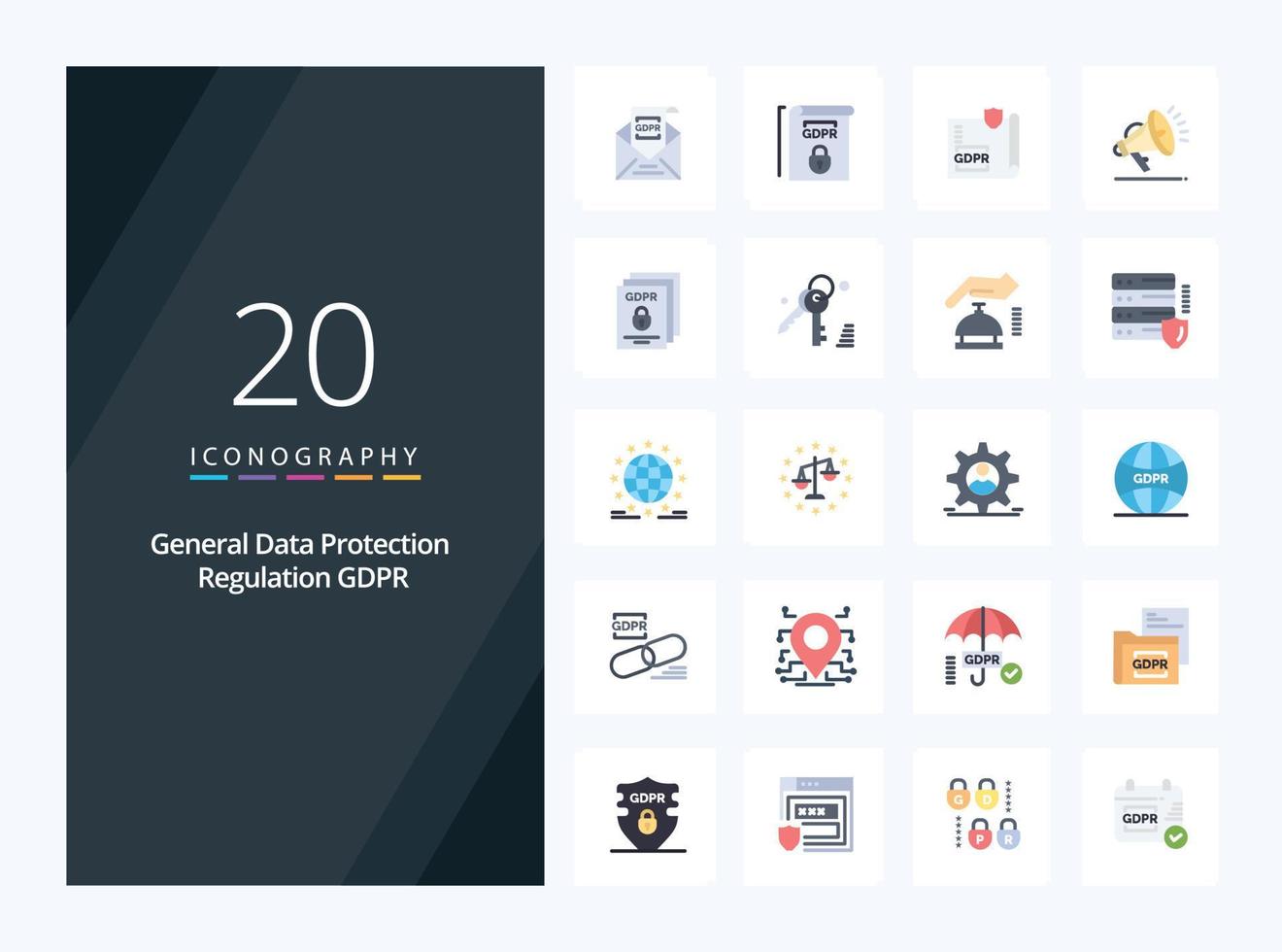 20 Gdpr Flat Color icon for presentation vector