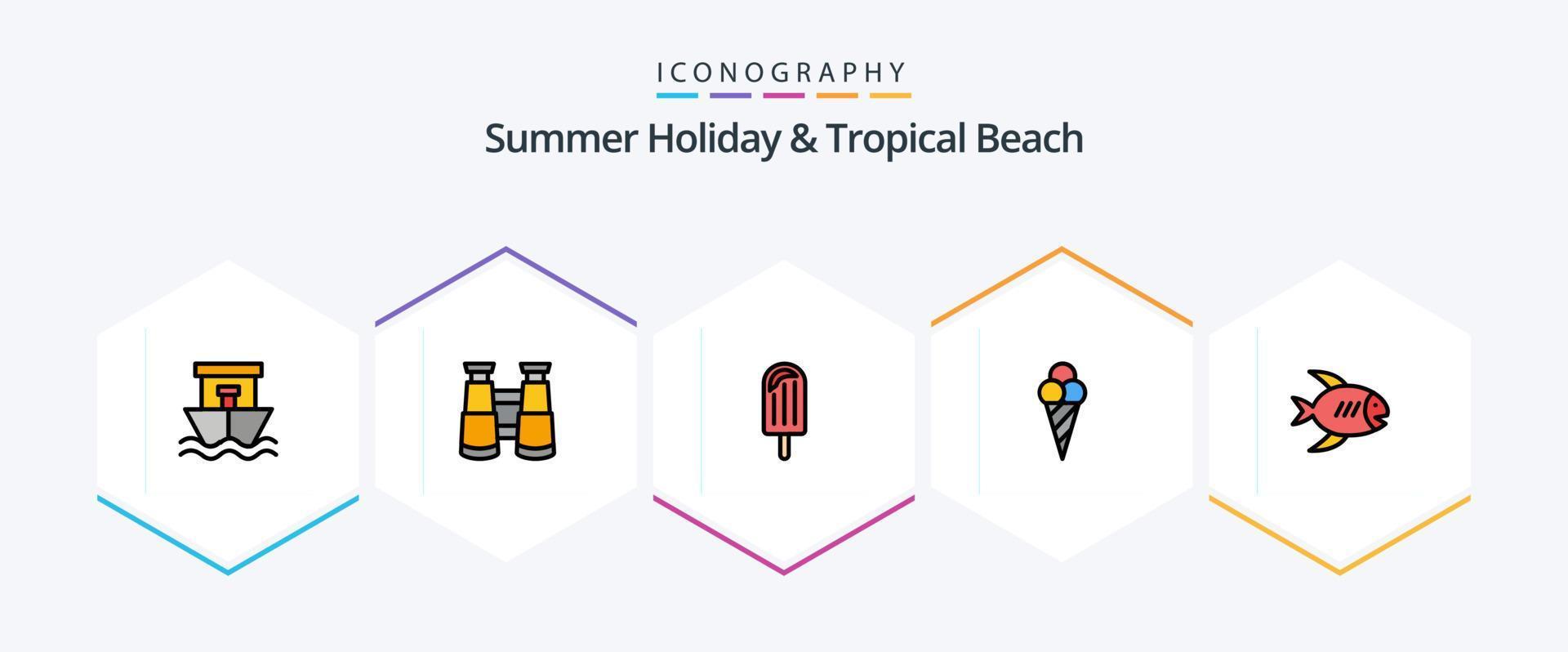 Beach 25 FilledLine icon pack including sea. coast. cream. beach. ice cream vector