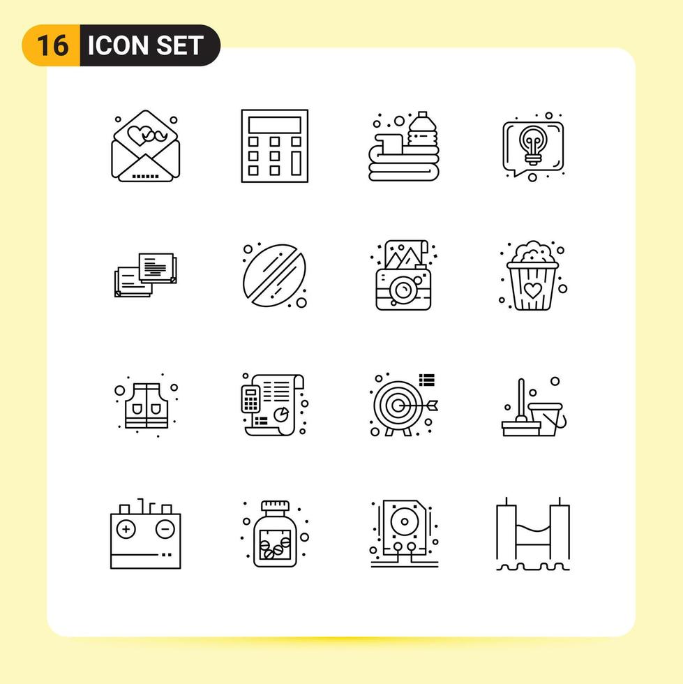 User Interface Pack of 16 Basic Outlines of bubble talk basket idea conversation Editable Vector Design Elements
