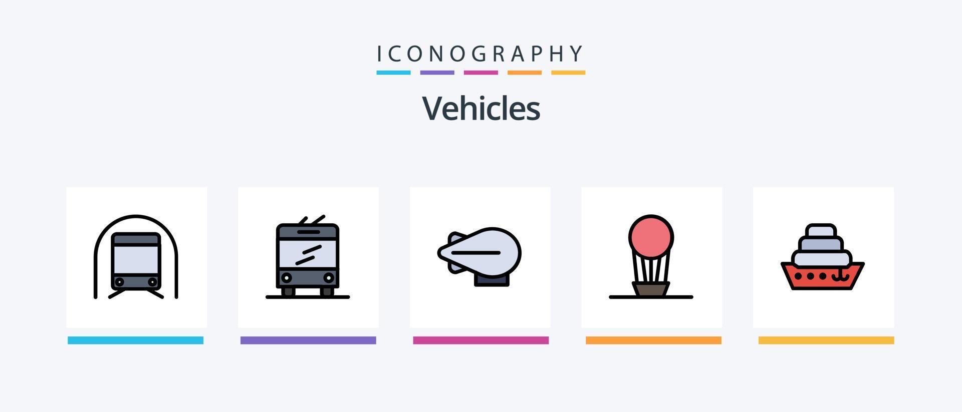 vehículos línea lleno 5 5 icono paquete incluso . tren. zepelín. petrolero. creativo íconos diseño vector