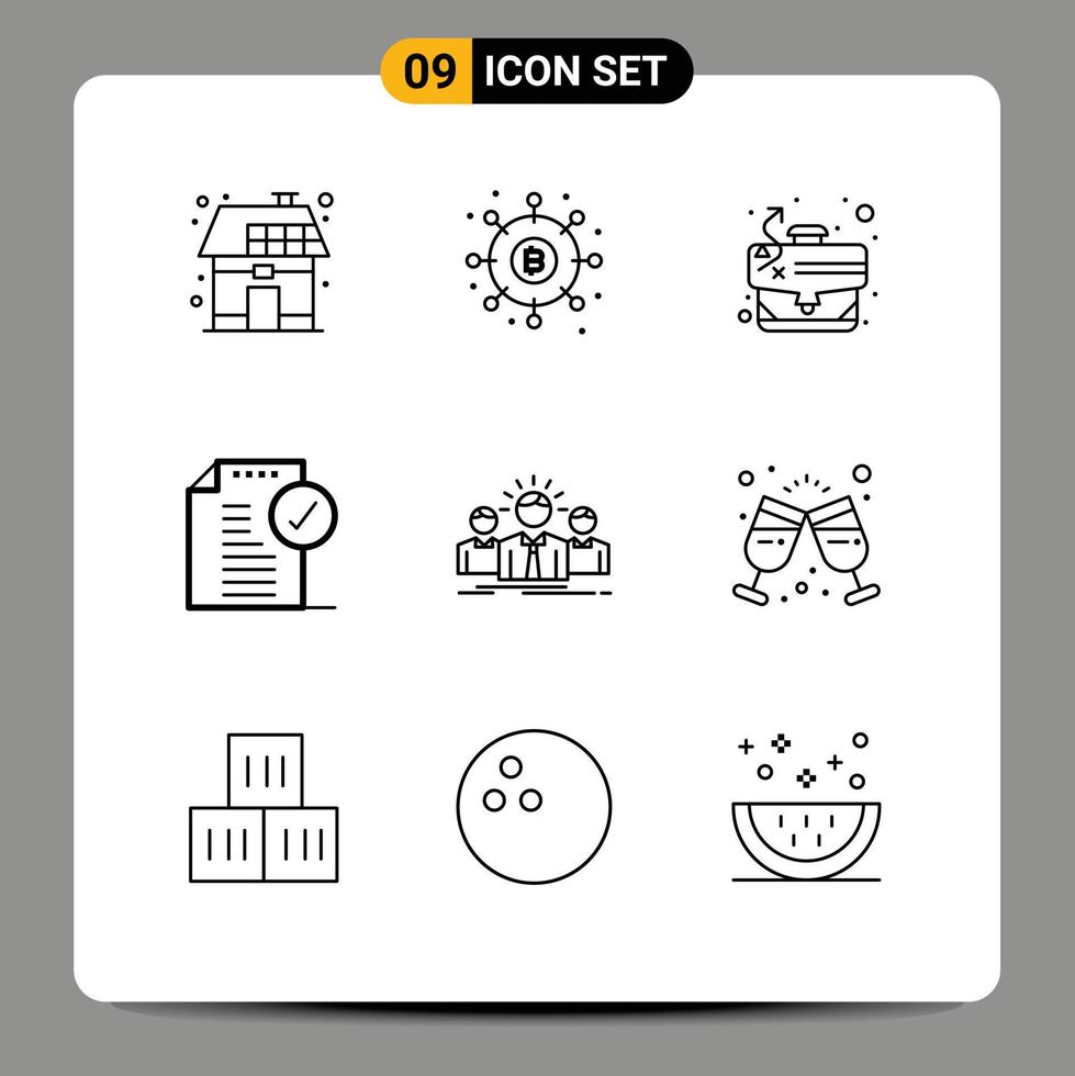 Set of 9 Modern UI Icons Symbols Signs for notice approved money approve tactics Editable Vector Design Elements