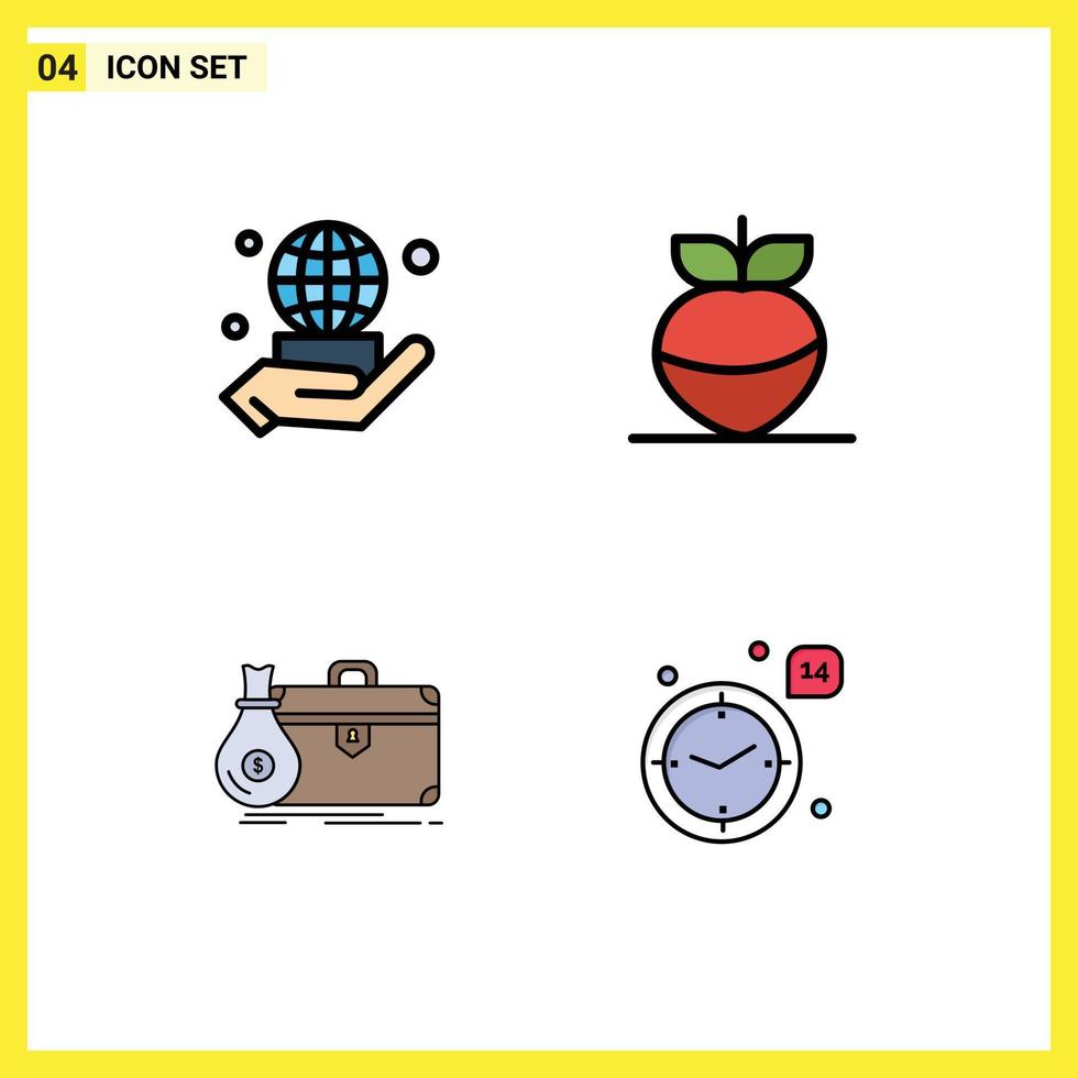 Group of 4 Filledline Flat Colors Signs and Symbols for hand case network vegetable portfolio Editable Vector Design Elements