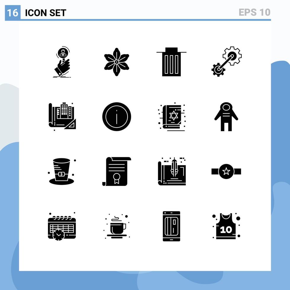 16 Thematic Vector Solid Glyphs and Editable Symbols of building engineering spring cogwheel user Editable Vector Design Elements
