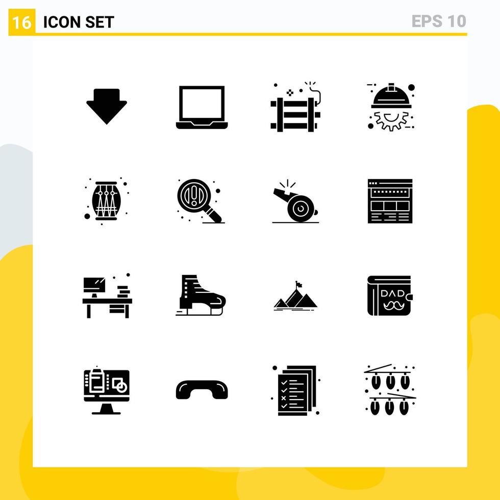 16 Solid Glyph concept for Websites Mobile and Apps celebration drum explosive project engineer Editable Vector Design Elements