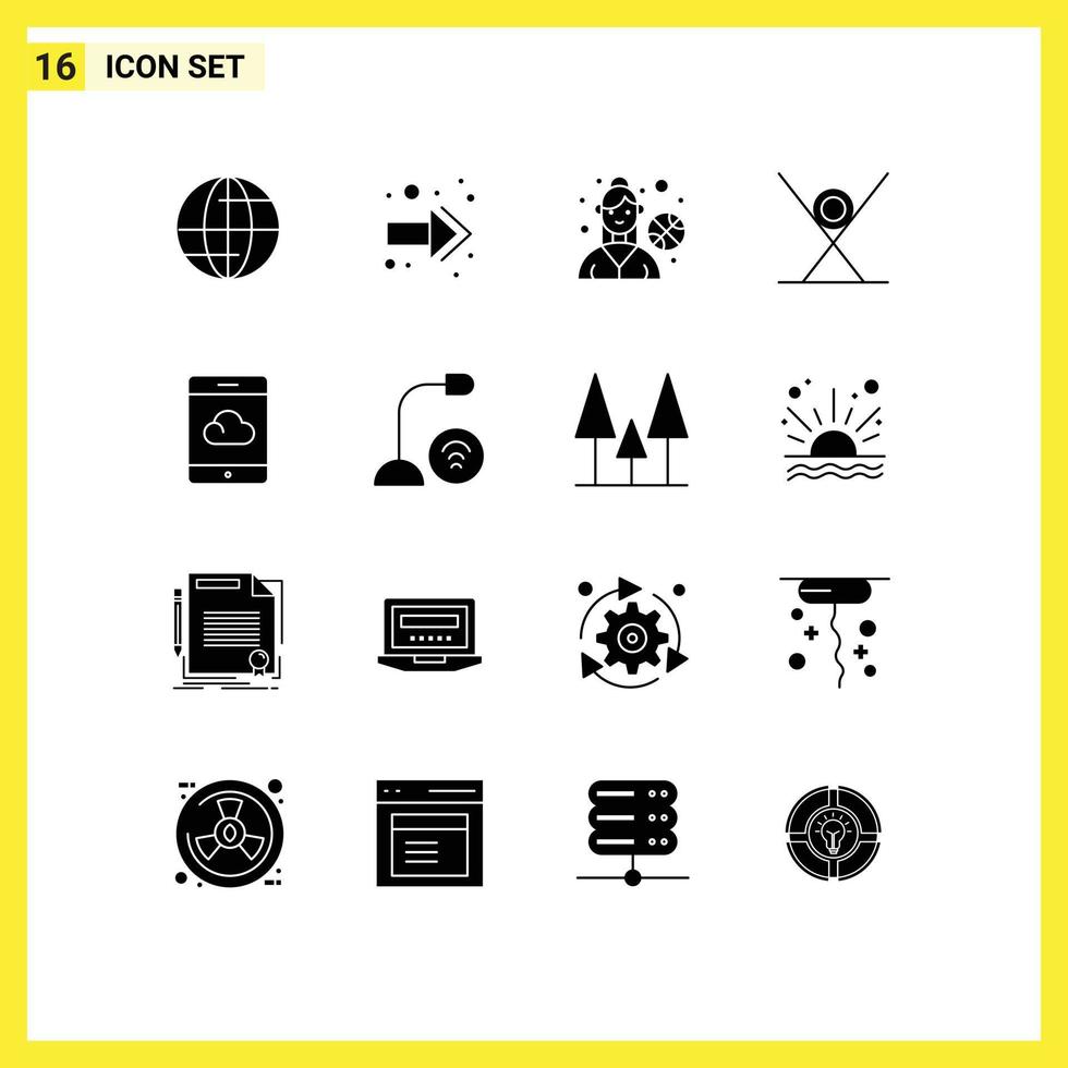 16 Thematic Vector Solid Glyphs and Editable Symbols of computers cloud outdoor game backup kitchen Editable Vector Design Elements