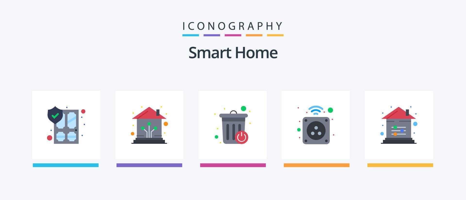 Smart Home Flat 5 Icon Pack Including house. plug. network. home. electricity. Creative Icons Design vector