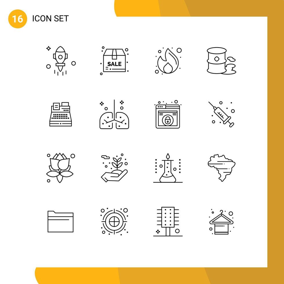 Editable Vector Line Pack of 16 Simple Outlines of fax garbage business environment seo Editable Vector Design Elements