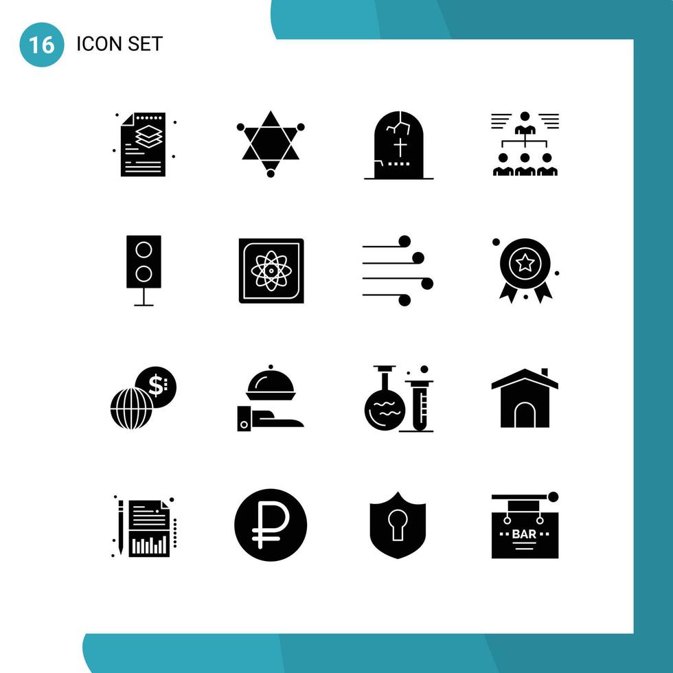 Pack of 16 Modern Solid Glyphs Signs and Symbols for Web Print Media such as devices user grave teamwork businessman Editable Vector Design Elements