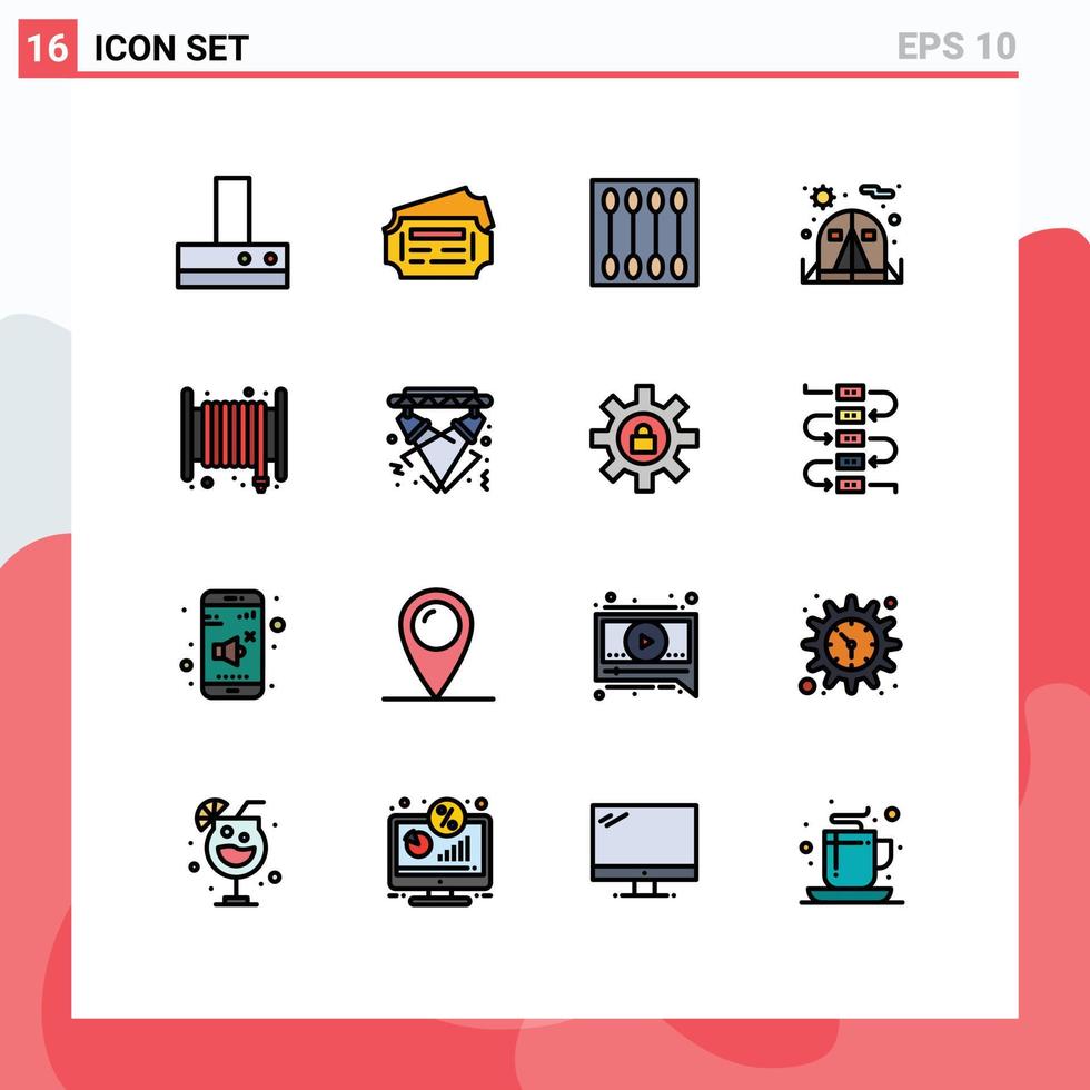 User Interface Pack of 16 Basic Flat Color Filled Lines of hose emergency face brush alarm chair Editable Creative Vector Design Elements