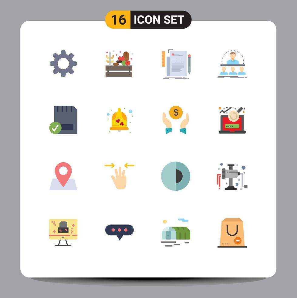 16 User Interface Flat Color Pack of modern Signs and Symbols of card instructor coding course business Editable Pack of Creative Vector Design Elements