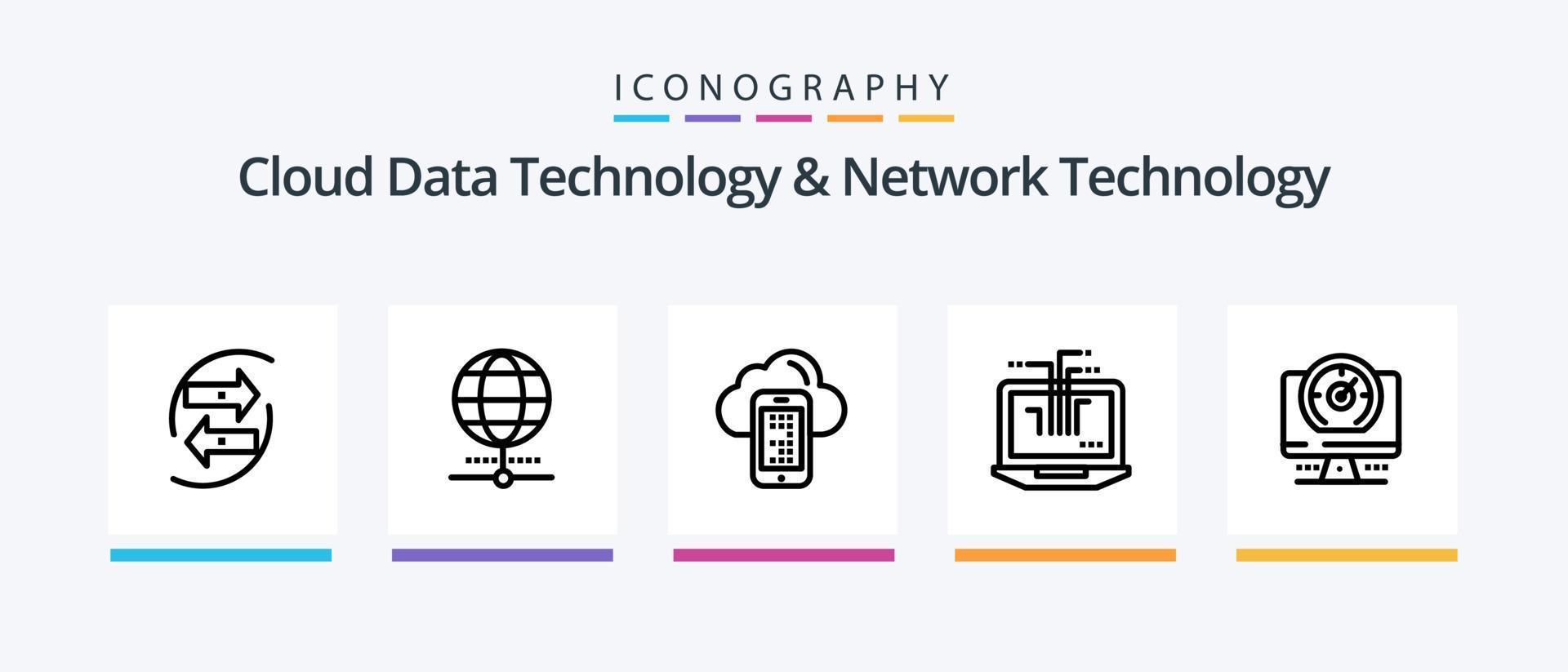 Cloud Data Technology And Network Technology Line 5 Icon Pack Including setting. hardware. compass. laptop. computer. Creative Icons Design vector