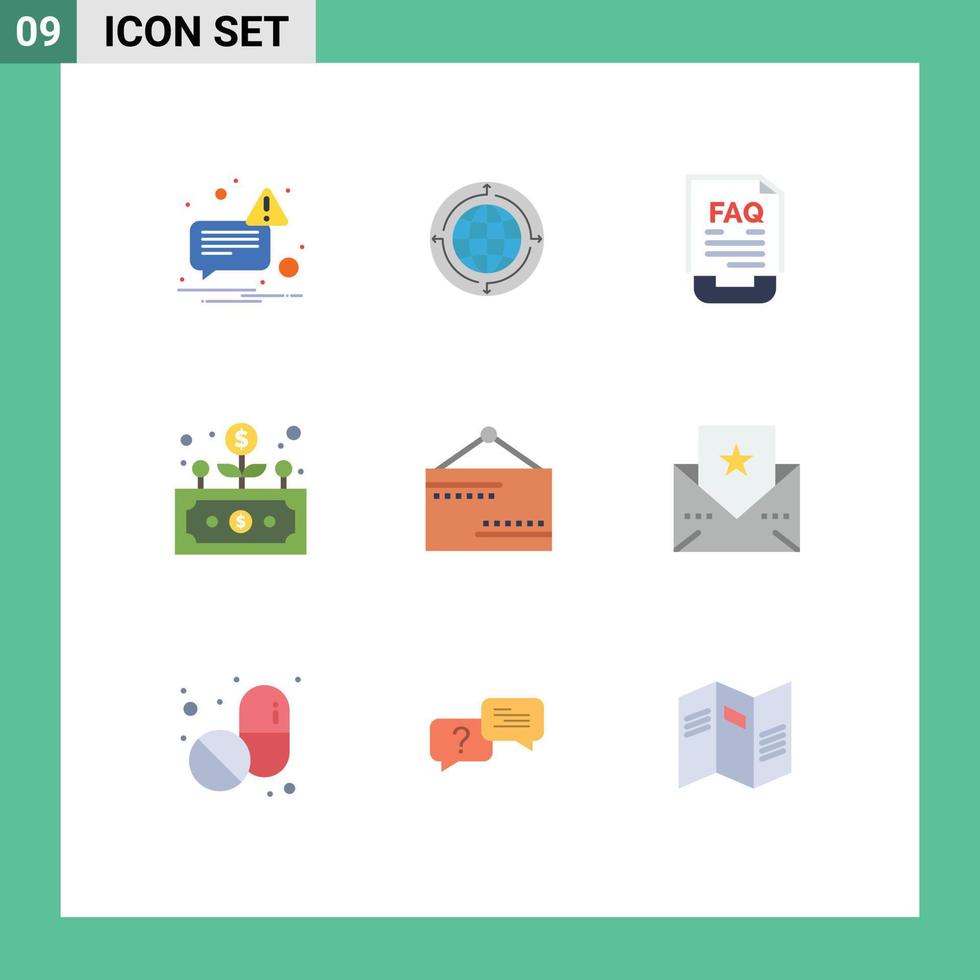 Mobile Interface Flat Color Set of 9 Pictograms of grow development world business help Editable Vector Design Elements