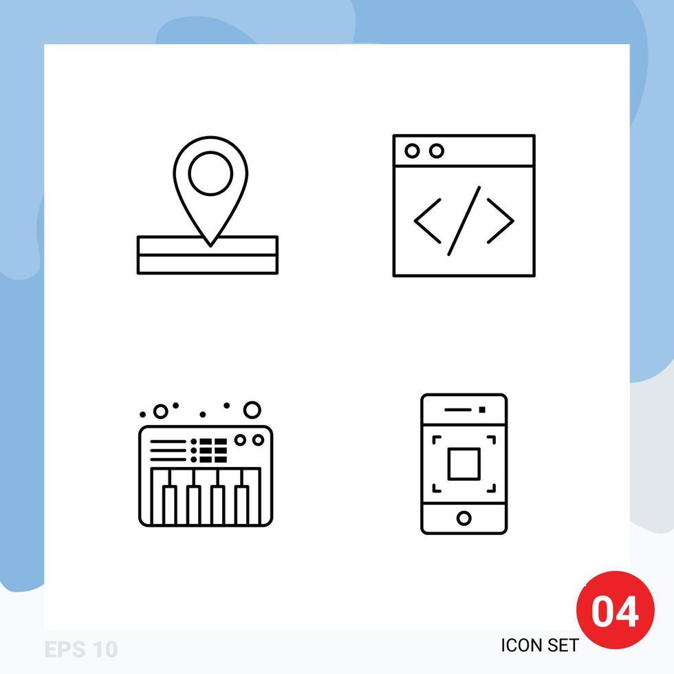 4 Universal Line Signs Symbols of map camera web music smartphone Editable Vector Design Elements