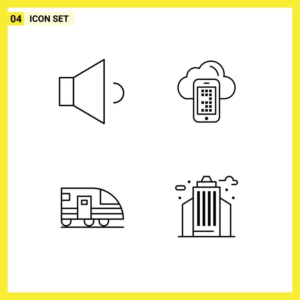 4 Universal Filledline Flat Colors Set for Web and Mobile Applications sound train cloud cell city Editable Vector Design Elements