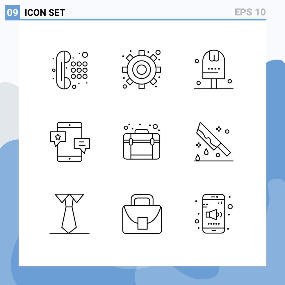 Modern Set of 9 Outlines and symbols such as bag network done media chat Editable Vector Design Elements