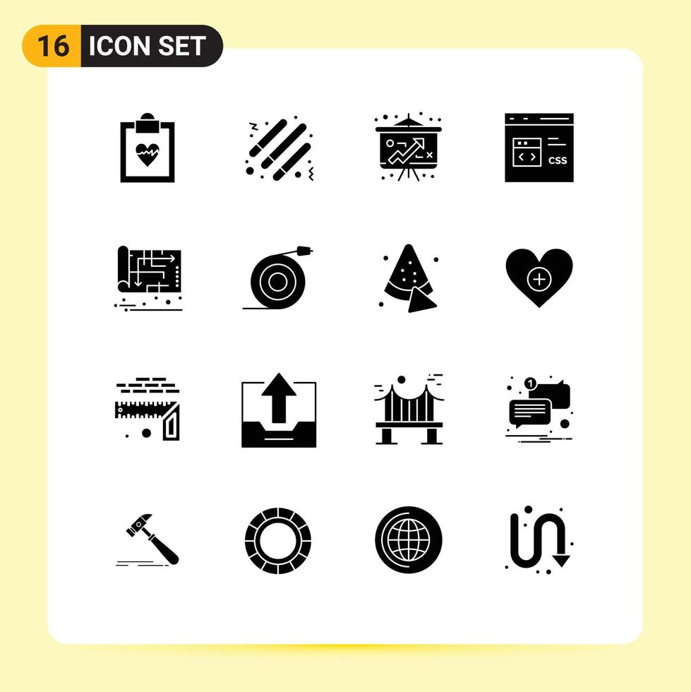 Universal Icon Symbols Group of 16 Modern Solid Glyphs of house blueprint money development css Editable Vector Design Elements