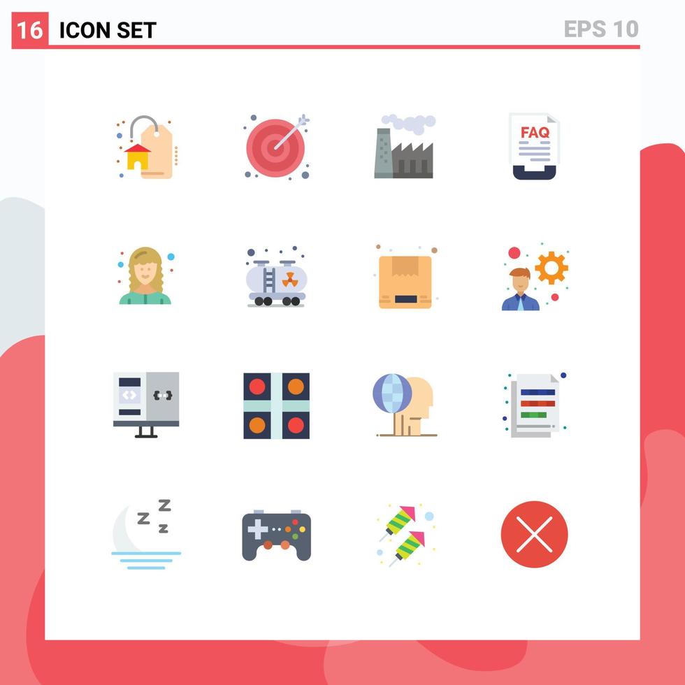 User Interface Pack of 16 Basic Flat Colors of female web developer developer production paper document Editable Pack of Creative Vector Design Elements