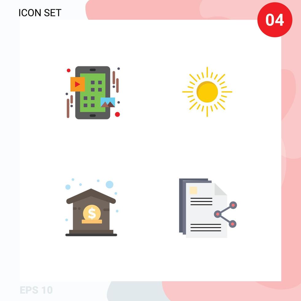 Modern Set of 4 Flat Icons and symbols such as grid dollar play sunset content Editable Vector Design Elements