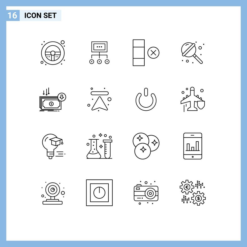Outline Pack of 16 Universal Symbols of sugar candy management row cell Editable Vector Design Elements