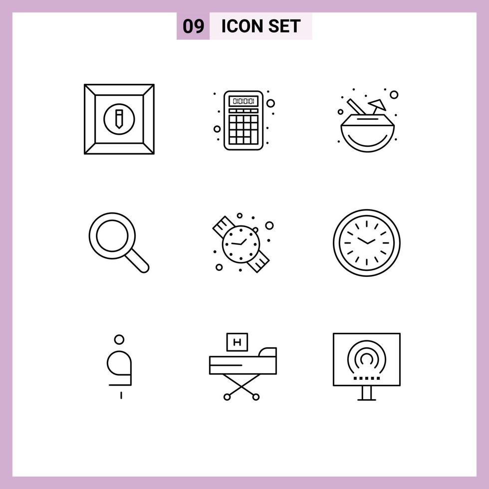 Group of 9 Outlines Signs and Symbols for hand watch back to school carnival search look Editable Vector Design Elements