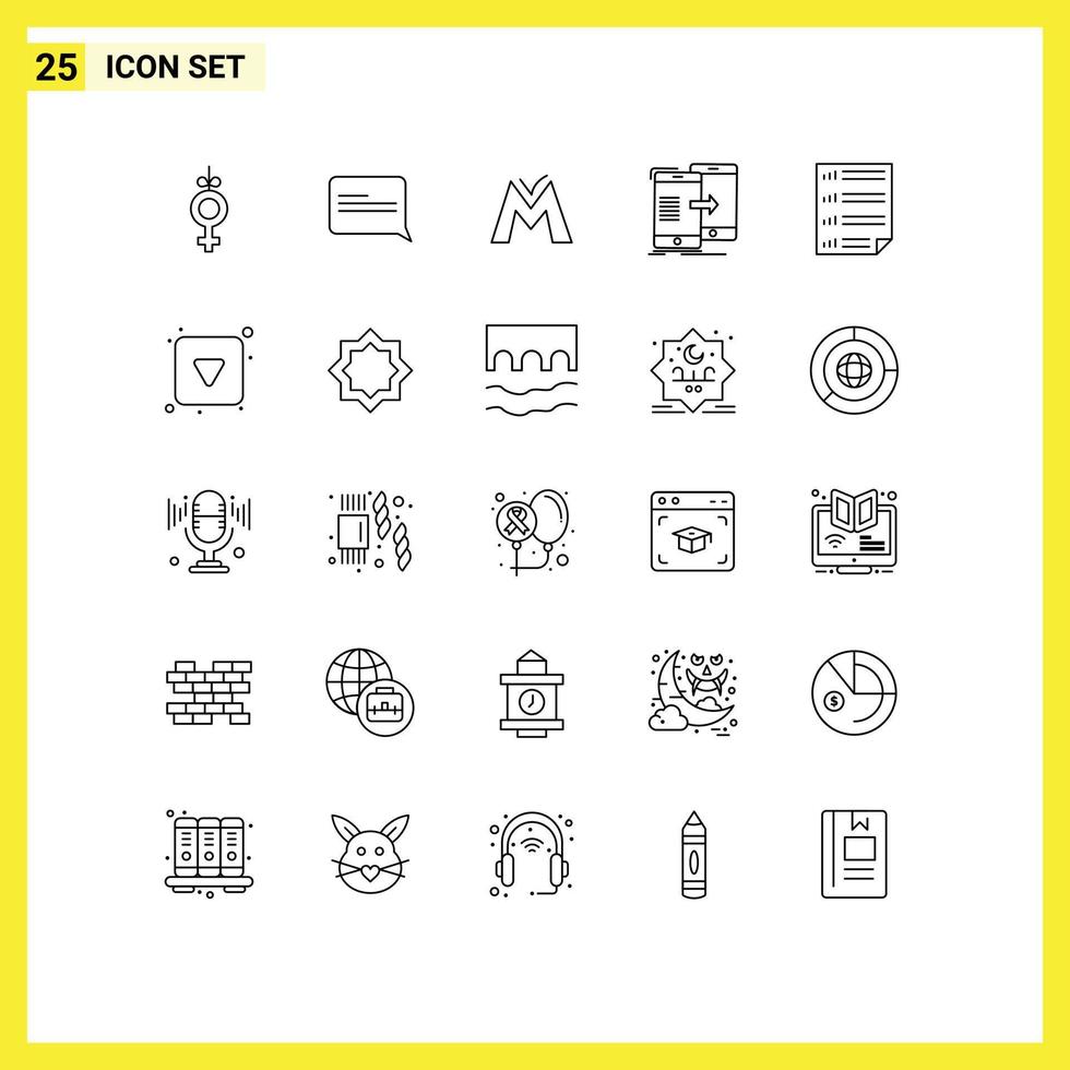 25 User Interface Line Pack of modern Signs and Symbols of document bars crypto syncing sync Editable Vector Design Elements