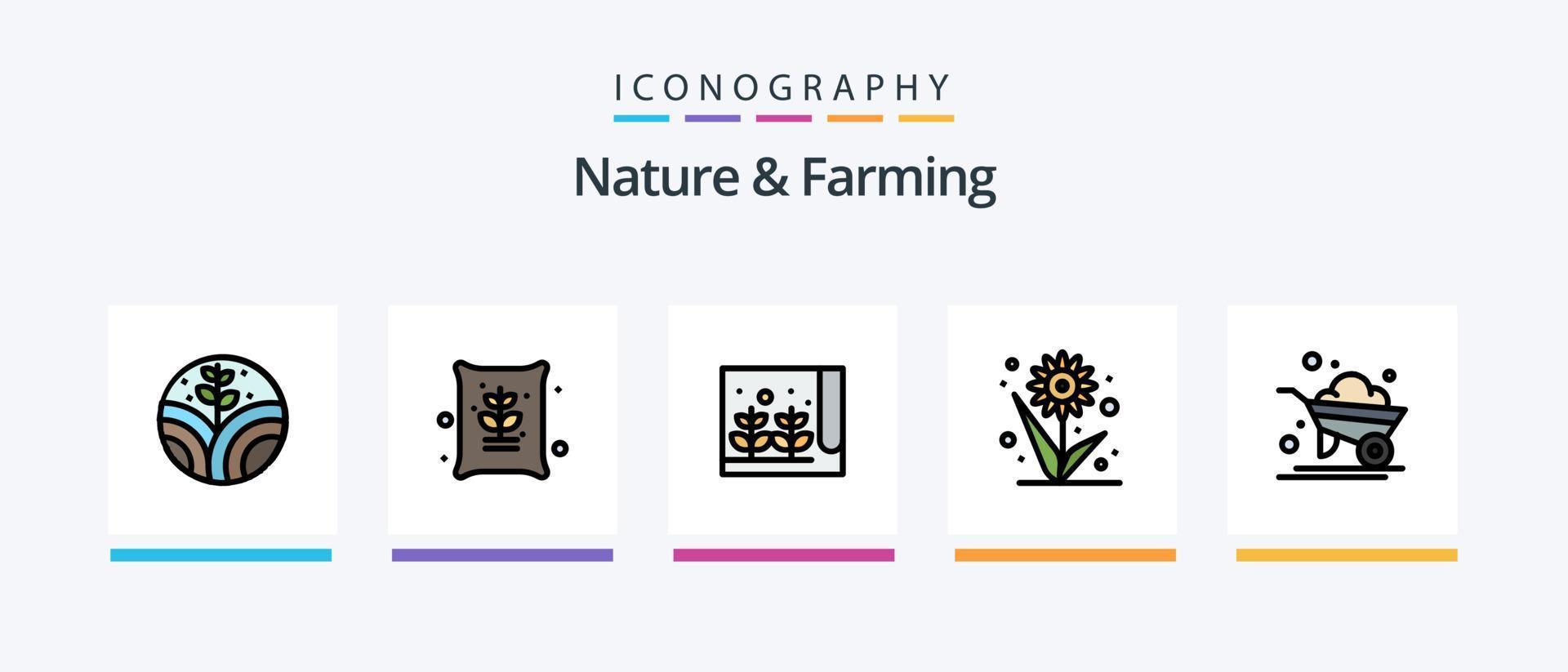naturaleza y agricultura línea lleno 5 5 icono paquete incluso planta. granja. manzanas herramienta. jardinería. creativo íconos diseño vector