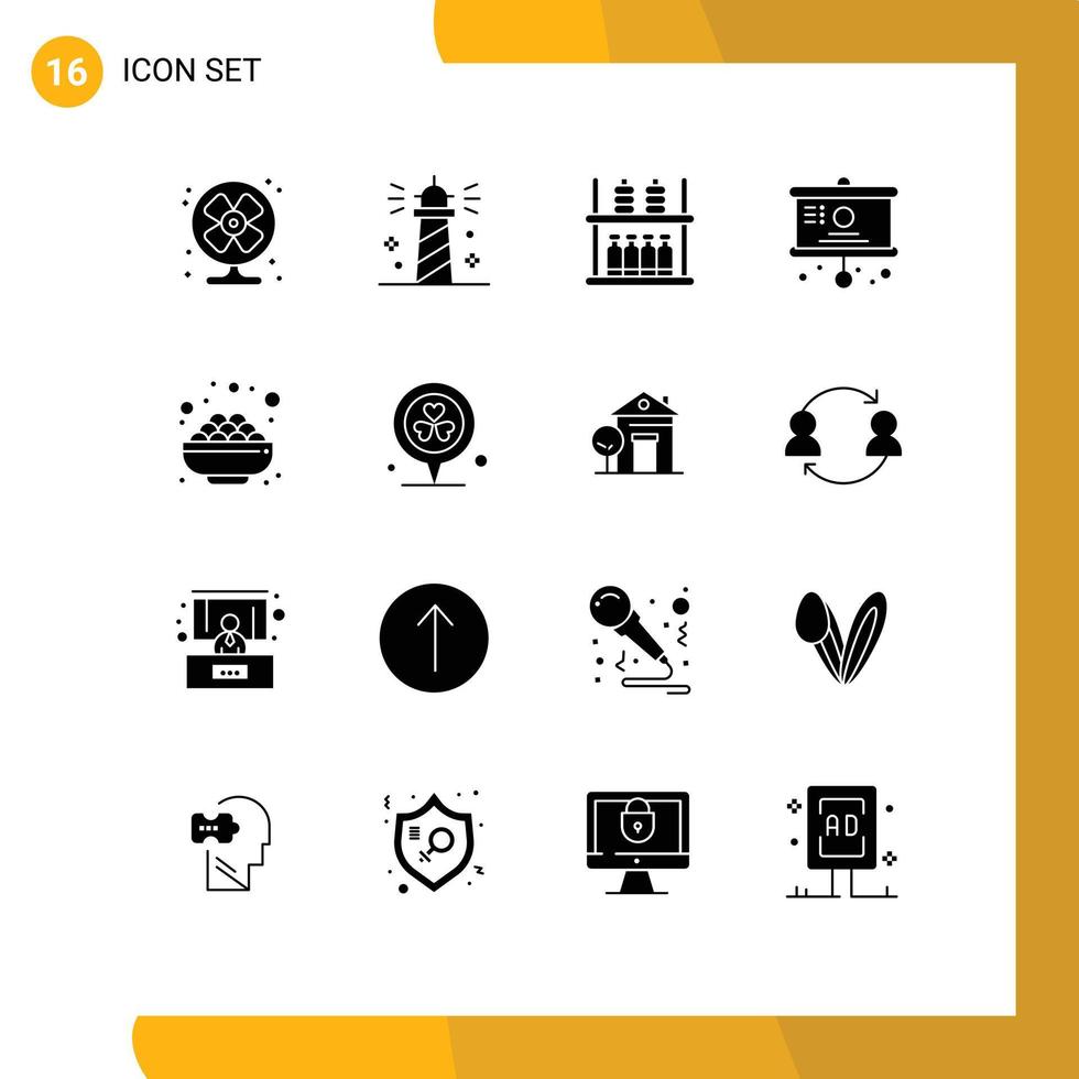 16 Universal Solid Glyph Signs Symbols of bowl school water chart supermarket Editable Vector Design Elements