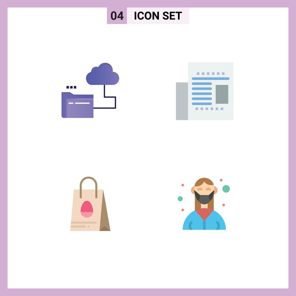 Mobile Interface Flat Icon Set of 4 Pictograms of cloud bag file office egg Editable Vector Design Elements