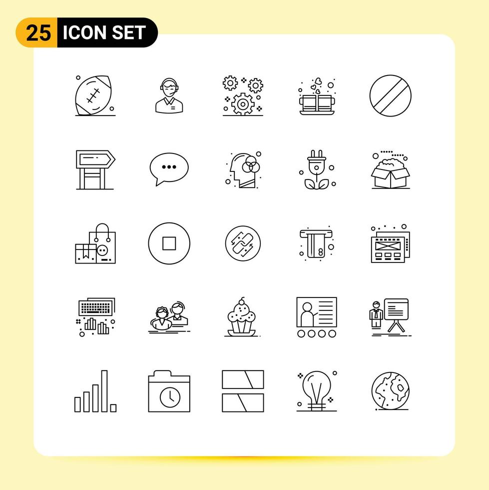 Set of 25 Vector Lines on Grid for heart setting customer office cog Editable Vector Design Elements
