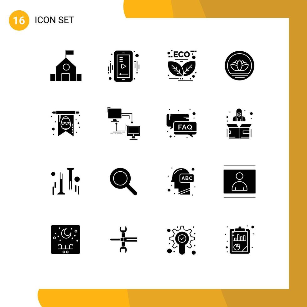 Solid Glyph Pack of 16 Universal Symbols of card coin leaf bangladeshi leaf Editable Vector Design Elements