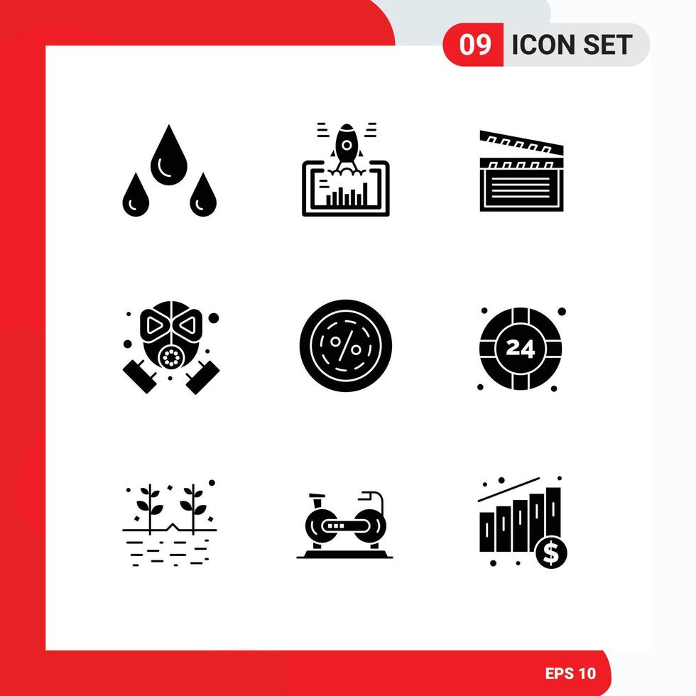 Solid Glyph Pack of 9 Universal Symbols of e protection american mask fire Editable Vector Design Elements