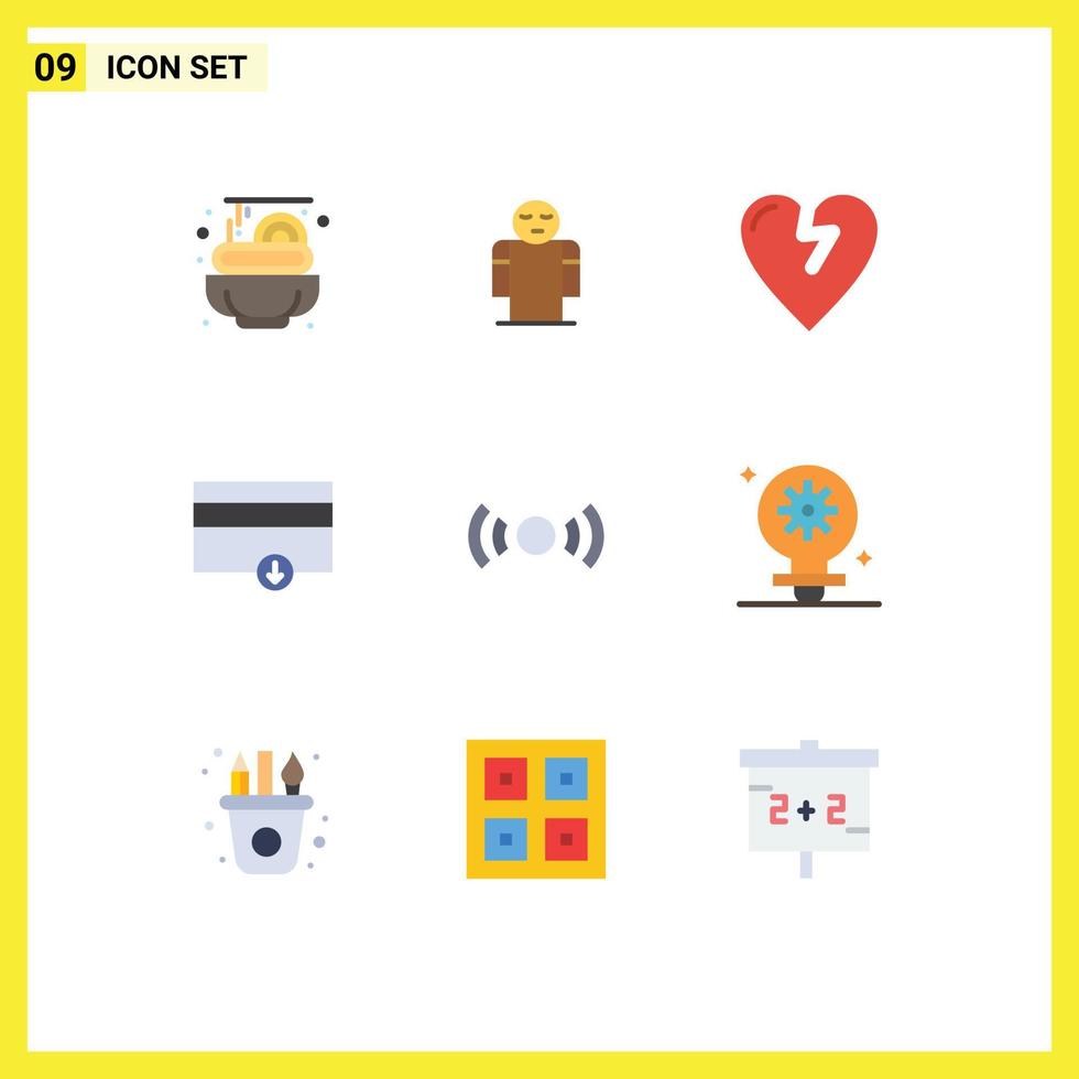 Pictogram Set of 9 Simple Flat Colors of ux signal infarct essential payment Editable Vector Design Elements