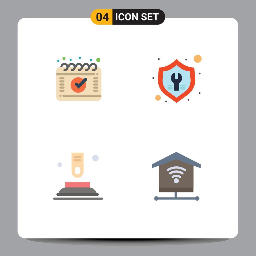 Group of 4 Modern Flat Icons Set for appointment button fix repair start Editable Vector Design Elements