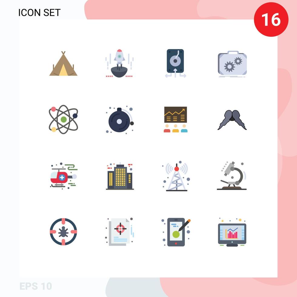 Modern Set of 16 Flat Colors and symbols such as production briefcase entrepreneur storage file Editable Pack of Creative Vector Design Elements