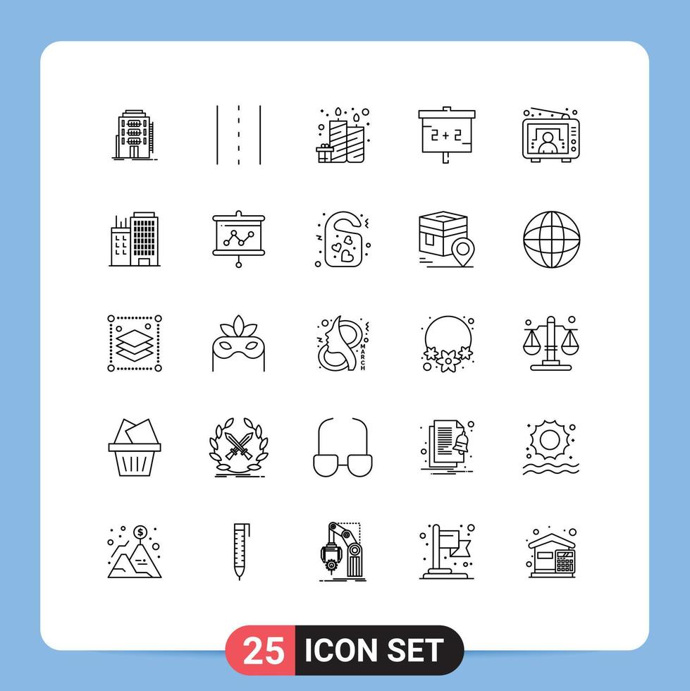 Universal Icon Symbols Group of 25 Modern Lines of entertainment education path blackboard candles Editable Vector Design Elements
