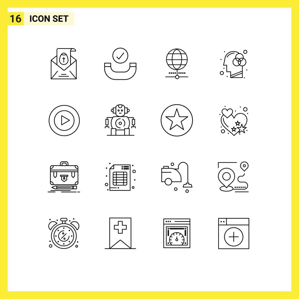 Editable Vector Line Pack of 16 Simple Outlines of video studio internet color human mind Editable Vector Design Elements