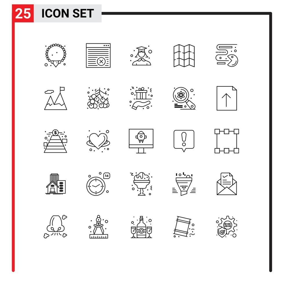 Pack of 25 creative Lines of play games graduation competition location Editable Vector Design Elements