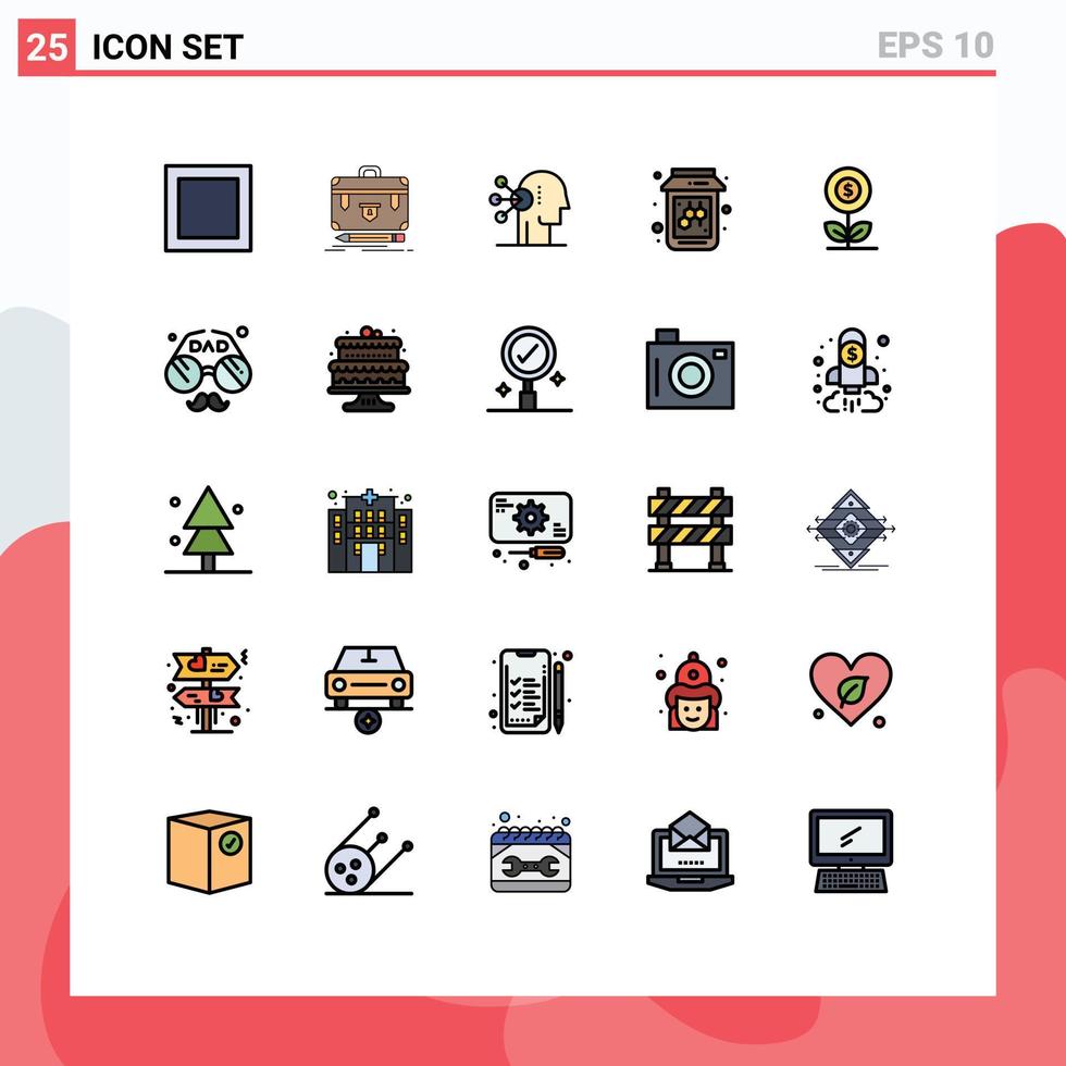 Universal Icon Symbols Group of 25 Modern Filled line Flat Colors of dollar growth assortment money fruit Editable Vector Design Elements
