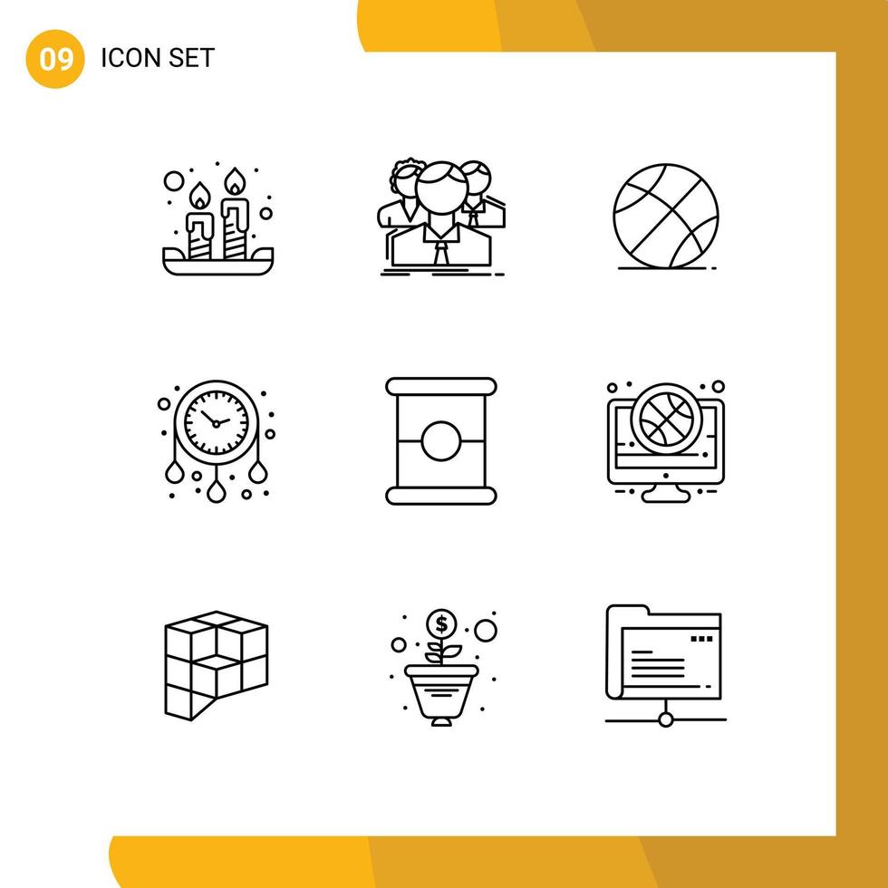9 Outline concept for Websites Mobile and Apps food watch online time education Editable Vector Design Elements