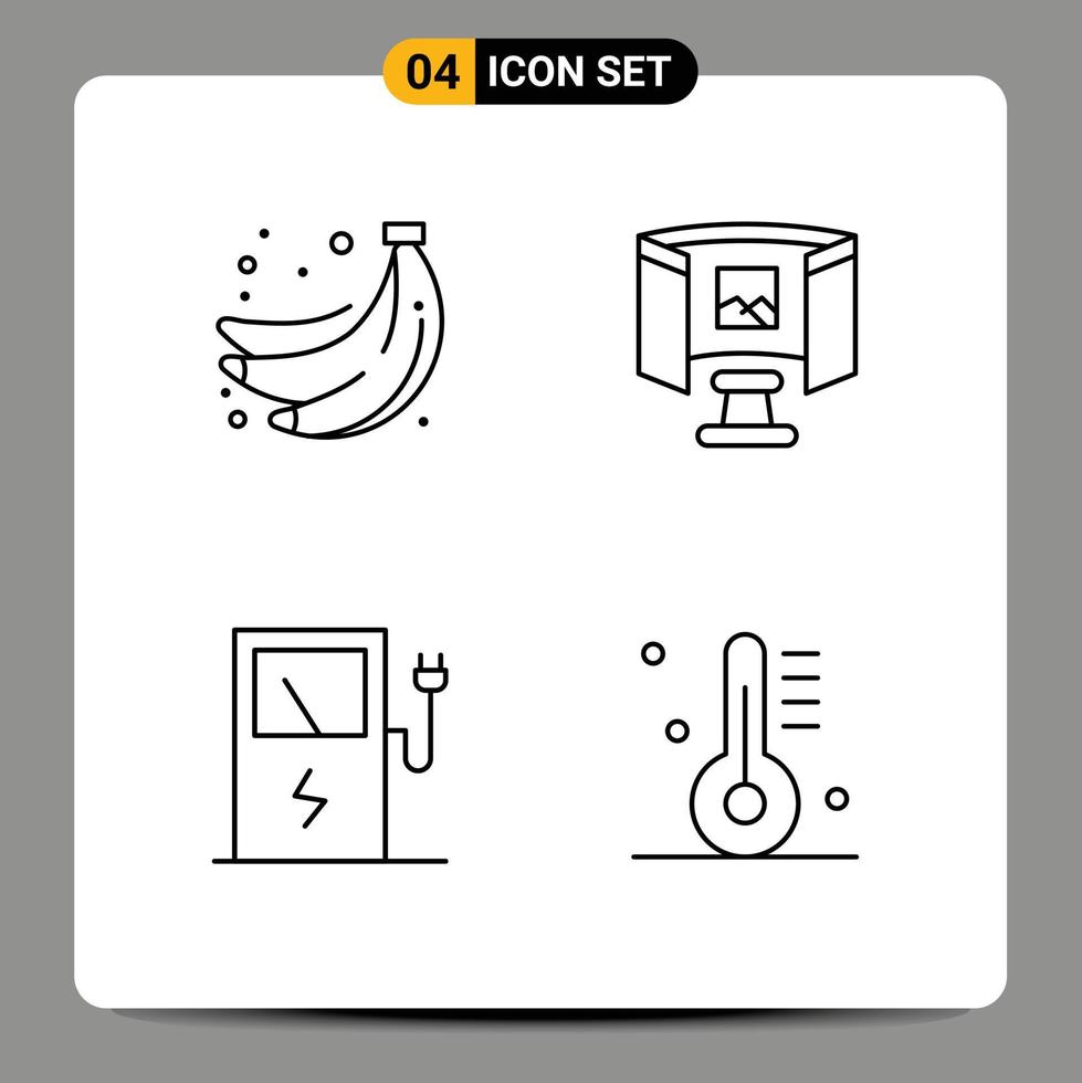 Pack of 4 Modern Filledline Flat Colors Signs and Symbols for Web Print Media such as bananas electric fruit science appliance Editable Vector Design Elements