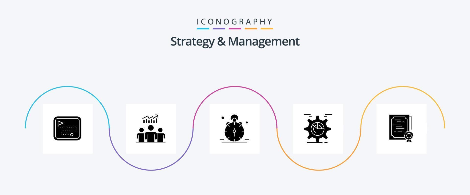 Strategy And Management Glyph 5 Icon Pack Including chart. gear. success. setting. bell vector