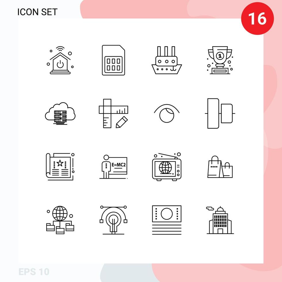 Universal Icon Symbols Group of 16 Modern Outlines of storage success ship winner award Editable Vector Design Elements